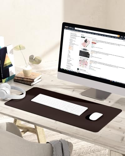YSAGi Dark Brown Non-Slip Leather Desk Pad 31.5x15.7 inch Waterproof Mouse & Keyboard Mat
