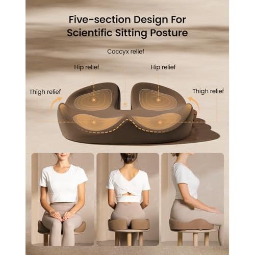 ProtoArc Seat Cushion, Office Chair Cushion for Sciatica, Coccyx Cushion, Ergonomic Memory Foam Seat Cushion for Car, Home, Pressure Relief Pad for Hip, Tailbone, All Day Comfort - Coffee