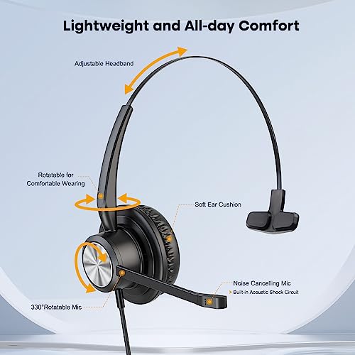 MKJ Cisco Phone Headset Corded RJ9 Telephone Headset with Noise Cancelling Microphone for Cisco CP-7821 7841 7942G 7931G 7940 7941G 7945G 7960 7961G 7962G 7965G 7975G 8811 8841 8861 9951 9971