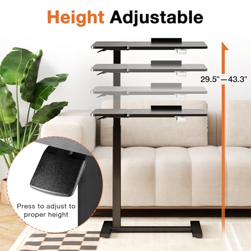 Sweetcrispy Small Standing Desk Rolling Table Adjustable Height, Laptop Mobile Stand with Wheels, Portable Computer Workstation with Tiltable Desktop for Teacher Classroom Home Office, Black