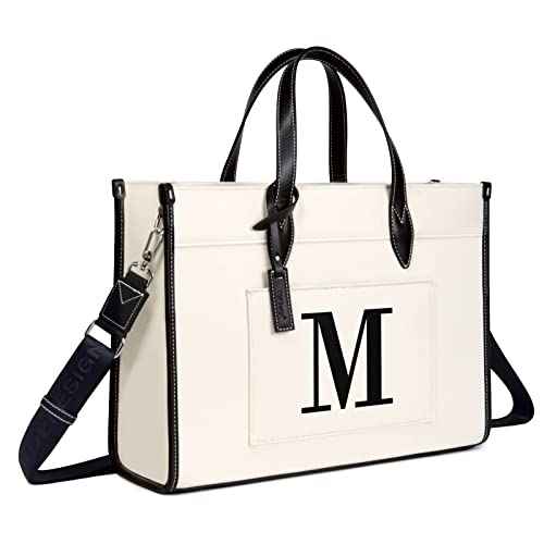 TOPDesign Initial 15.6" Laptop Tote Bag for Women, Personalized Canvas Work Purse, Business Briefcase & Office Handbag