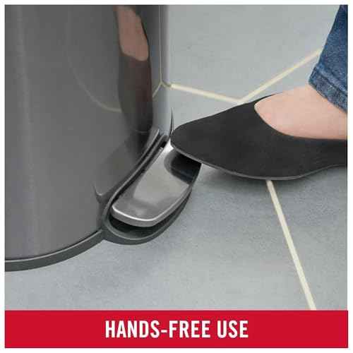 Rubbermaid Stainless Steel Semi-Round Step-On Trash Can, 1.6-Gallon, Charcoal, Small Wastebasket with Lid for Home/Kitchen/Bathroom/Office