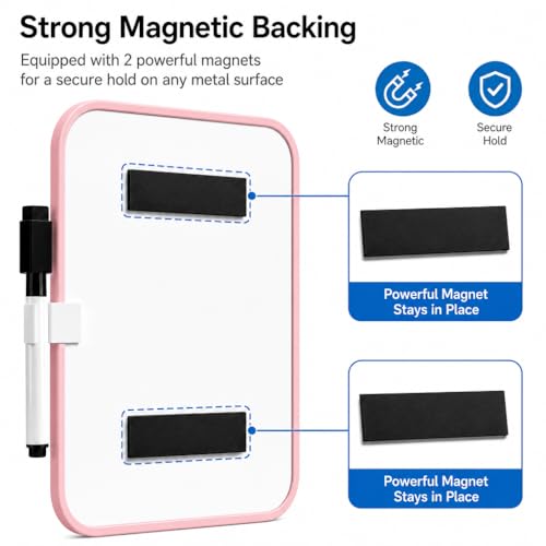 Pink 6x8 Inch Magnetic Whiteboard with Erasable Markers & Round Magnets