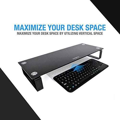 Eutuxia Type-S Black Tempered Glass Monitor Stand, TV, Laptop, Computer, All-In-One Desktop, Printer Riser [21.75 x 8.25 x 3.25 Inches]