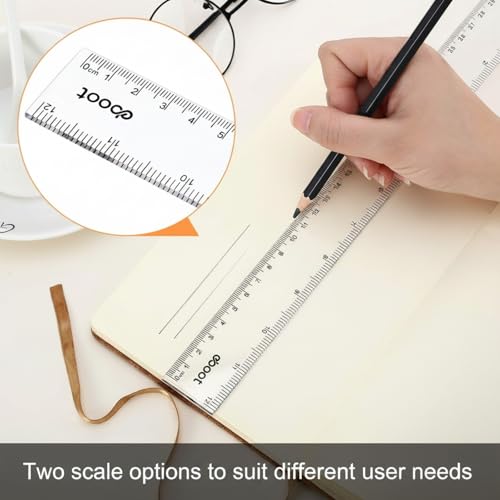 EBOOT 2 Pack Clear Plastic Rulers, 12 Inch Straight Measuring Tools for School & Office