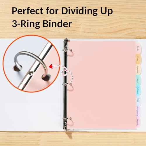 Sooez 8 Tabs Long-Lasting Plastic Write & Erase Large Tabs Dividers for 3 Ring Binder, Aesthetic Cute Pastels Binder Dividers for Student, Teacher, Office, Home Organizers, 1 Set, Pastels Color
