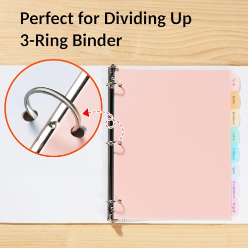 Sooez Pastel Color Plastic Binder Dividers with Tabs, Write & Erase, 8-Pack