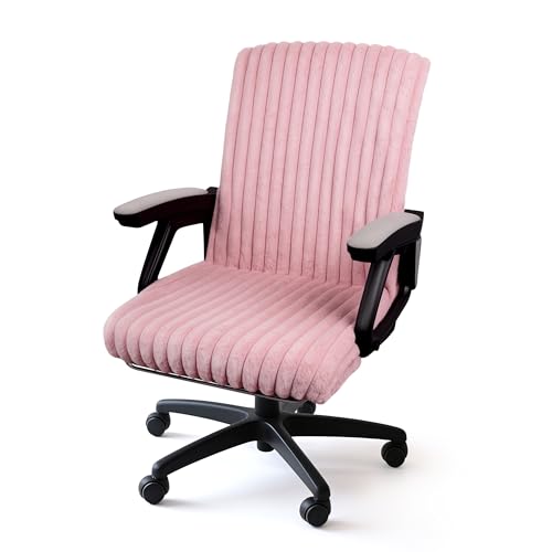 AELS Pink Faux Fur Striped Office Chair Cover with Tie Straps – Fits Most Desk Chairs