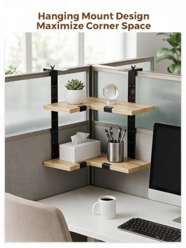 L-Shaped Wooden Cubicle Shelf - Adjustable Office Desk Organizer with Clamp