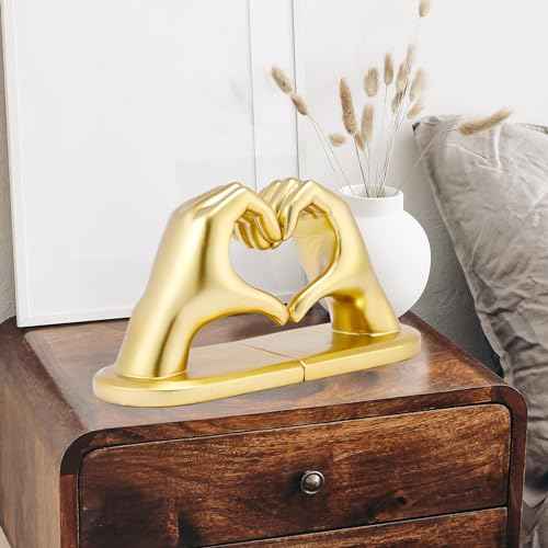 Book Ends Heart Design for Mom, Gold Bookends for Shelves, Non-Skid Bookend, Heavy Duty Resin Book Stopper for Books, Decorative Holder, Gifts for Mother's Day 10.43 x 3.93 x 5.51¡¯¡¯, Gold