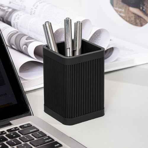 Aesthetic Pen Holder For Desk, Modern Silicone Pencil Holder, Stylish Office Desk Decor, Made of 5 mm Thickened Premium Silicone, Office Desk Organizer And Accessories (Black)