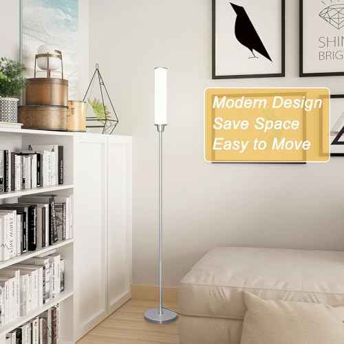 Floor Lamp with Remote Control,Bright Floor Lamps for Living Room/Bedroom/Office, Stepless Adjustable 3000K-6000K Colors and 10-100% Brightness,Standing Light with Foot Switch (Nickel)