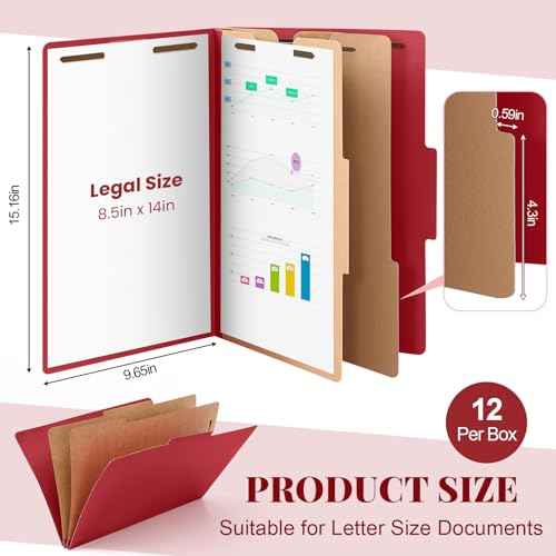 12 Pcs Classification Folders Legal Size 2 Dividers Bulk Pressboard File Folder with Fastener 2 Prongs Heavy Duty Expansion File Organizer for Office School Medical, Fit 8.5x14 Inch Paper