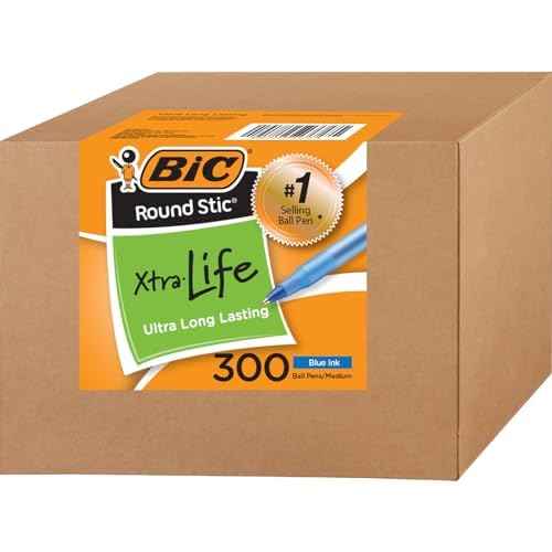 BIC Round Stic Xtra Life Bulk Pens Ballpoint, Medium point 1.0 mm, Pack of 300 Blue Ink Pens