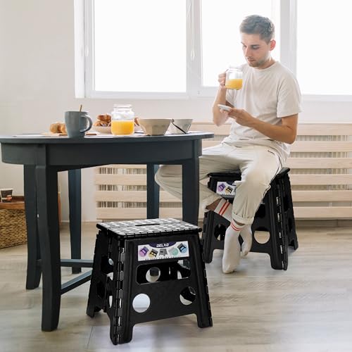 Delxo 13 Inch Black Folding Step Stool Supports 300 lbs Portable Indoor Outdoor