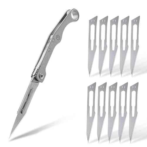 KeyUnity KK13 Precision Craft Utility Blade Titanium Handle Mini Cutting Tool for Arts Crafts DIY Projects Paper Cardboard Fabric and Hobby Use with Replaceable Blade