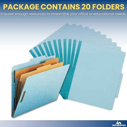 1InTheOffice Classification Folders, 2 Divider Classification Folders, File Folders with Dividers, 2.5" Expansion, Letter Size, Light Blue, 20 Pcs