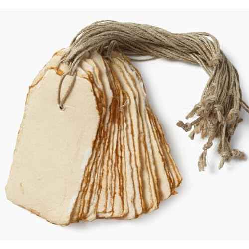 Wanderings Handmade Vintage Deckle Edge Tags with String - 3.75 x 1.75¡± Only - Pack of 25 - Ideal for Price or Gift Tags, Arts, Crafts, Place Cards, Name Cards - Cold Press Thick 150 GSM