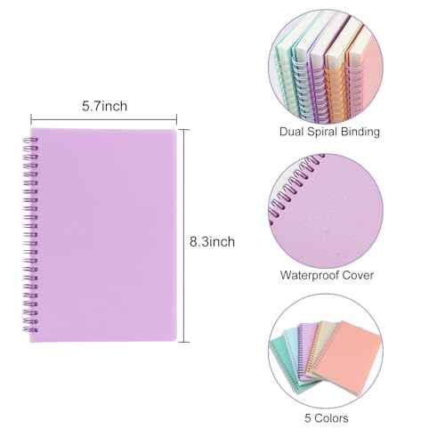 5 Pack Lined Spiral Journal Notebook for Women & Men, 8.3" x 5.7",80 Sheets/160 Pages College Ruled Notebook, A5 Plastic Hardcover Notebook for Office,School,Home