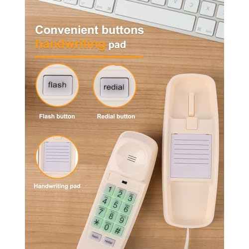 Landline Wall Phones for Home, Telephone Land Line Phones with Senior-Friendly Large Buttons, Wall Phone with Adjustable Loud Volume & Lighted Buttons, Durable Basic Design, Beige