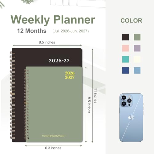 Valome 2026-2027 Academic Planner Jul 2026-Jun 2027, 6.3x8.5 inch Green Weekly & Monthly Organizer