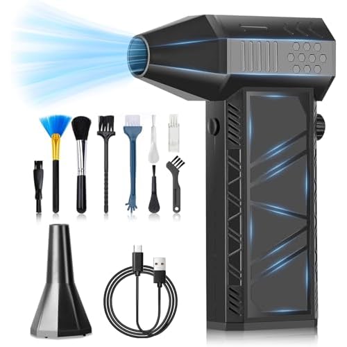 Compressed Air Duster 130000RPM Electric Air Duster Adjustable Air Blower, Cordless Turbo Fan Turbo Dryer Rechargeable Jet Dry Blower for Keyboard, PC, Car, Air Bed Outdoors and Home Cleaning