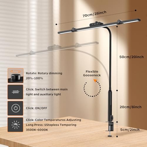 Led Desk Lamp for Office Home, Architect Desk Lamp with Clamp, Ultra Bright Dimmable Table Light, Stepless Dimming and Tempering Desk Light for Workbench Drafting Reading Study (Black)