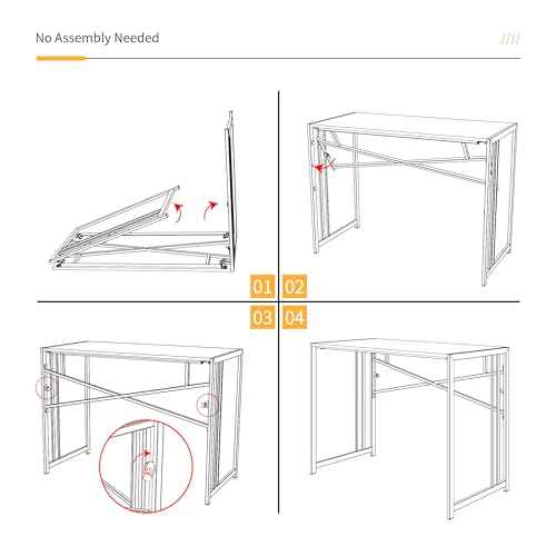 32 inch Small Folding Desk, Writing Gaming Computer Camping Desk for Small Spaces, No Assembly Required Home Office Desk, Black Oak