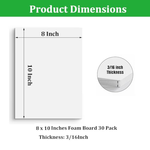 Yision 8x10 Inch White Foam Boards 30 Pack - Double-Sided Craft Foam Core Sheets