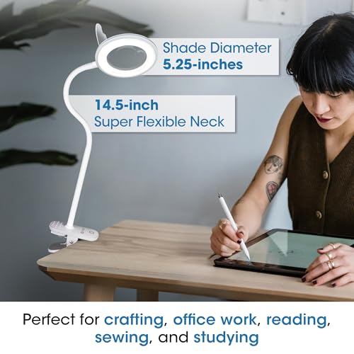 OttLite Lighted Magnifier Clip Lamp. Clearsun, White, Shipper