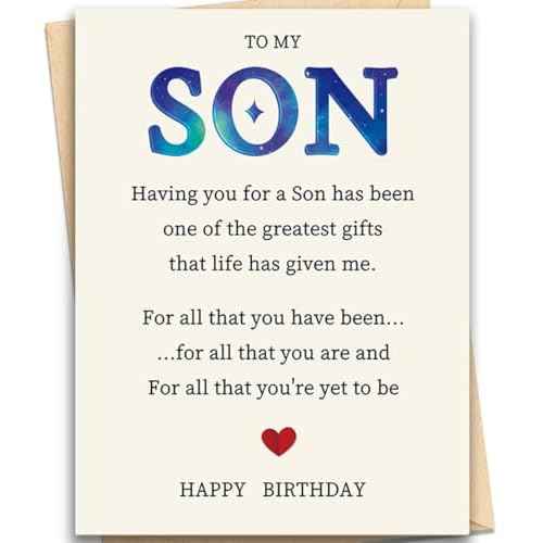 3D Embossed Birthday Card for Son-Raised Lettering & Textured Design - Special Boy Birthday Greeting from Mom and Dad - 7.1x5.3 Inch Premium Card with Envelope