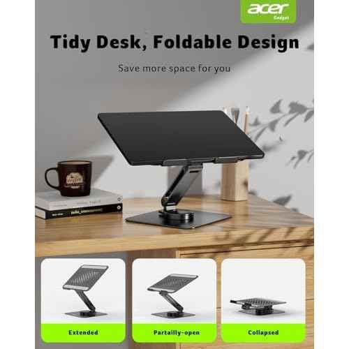 acer Laptop Stand for Desk - with 360 Swivel Base, Rotating Laptop Riser for Desk, Adjustable Computer Stand for Laptops, Ergonomic Riser Holder Foldable, Portable MacBook Pro Air (10-16") - Black