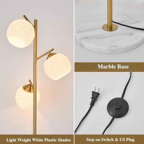 Sputnik Chandelier Floor Lamp for Bedroom,4-Lights Glass Shade Floor Lamps for Living Room (3 Gloes Golden)