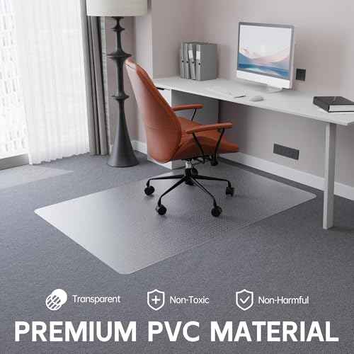 Office Chair Mat for Carpet Floor, 0.1" Thick 55" x 36" Heavy Duty Computer Chair Mats for Low Pile Carpet, Transparent Carpet Protector Floor Mats for Home (Rectangular)