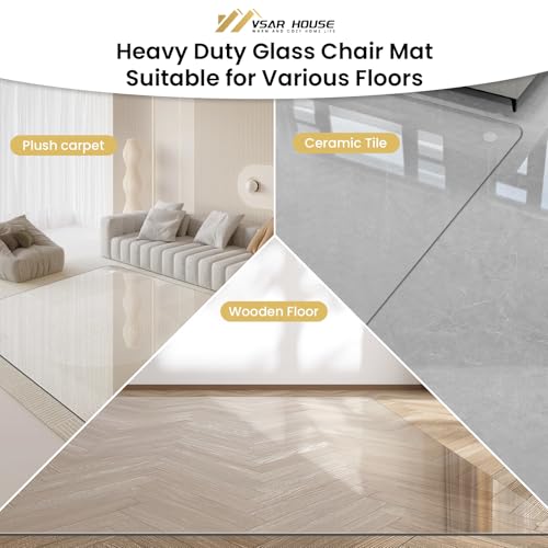 48"x31" Tempered Glass Chair Mat, Heavy Duty Glass Office Floor Mat for Carpet or Hardwood Floors, with Non-Slip Pads, Round Corner and Polished Edge, Effortless Rolling, Thick 1/5"
