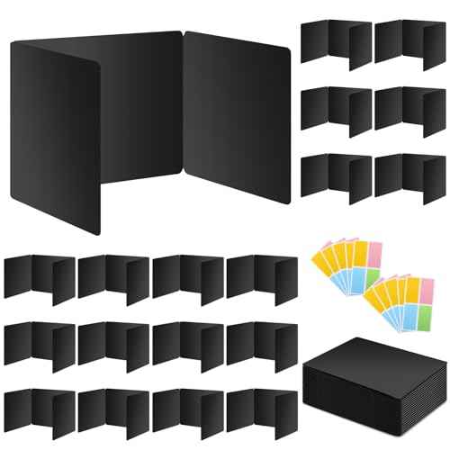 18 Pack Black Desk Dividers for Students, Privacy Shields Folder for Students, Durable & Waterproof Plastic Study Board, Classroom Teacher Supplies Test Divider, Includes Extra Labels