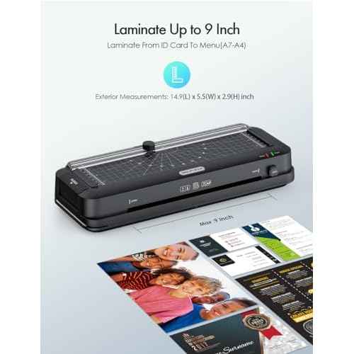 9-Inch Thermal Laminator Machine, 3-in-1 Laminator with Built-in Paper Trimmer, Hole Punch & Corner Rounder, 10 Laminating Pouches, Fast 3-Min Warm-Up, Jam-Free for Home, Office, School