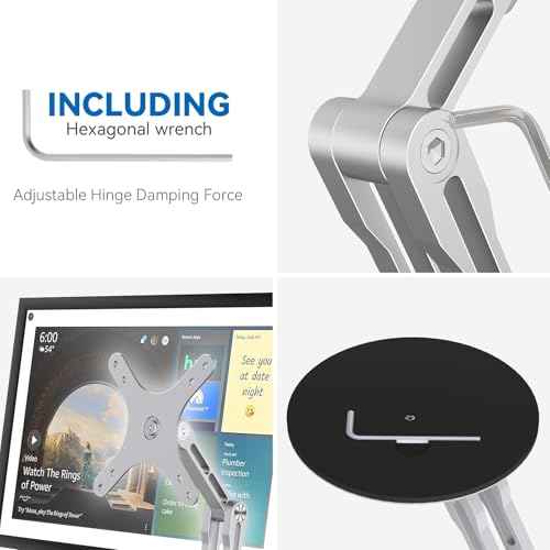Swivel and Tilt Stand for Echo Show 15 (Gen 1, Gen 2), Portable Monitor Stand, Adjustable Angle and Height with 360¡Æ Rotation Bases, Switching Between Landscape and Portrait Screens (Silver)
