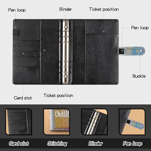 LXWHYP Black Money Saving Challenge Binder with 100 Envelopes, Organization & Goal Tracker