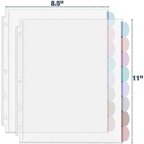 Mr. Pen- Clear Sheet Protectors with Tabs, 8 Tabs, 2 Sets, Clear Plastic Dividers for 3 Ring Binder, Insertable Index Page Divider Multicolor Tabs