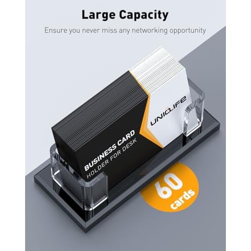 Uniclife Acrylic Business Card Holder for Desk 1 Slot Clear Horizontal Business Card Stand for Men & Women Desktop Name Card Display Stand Card Organizer for Office Home Exhibition, 60 Card Capacity