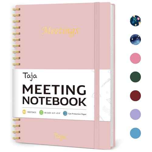 Meeting Notebook for Work Organization - Work Planner Notebook with Action Items, Agenda Planner for Note Taking, 160 Pages (6.9" X 9.9") Project Organizer for Men & Women - Pink