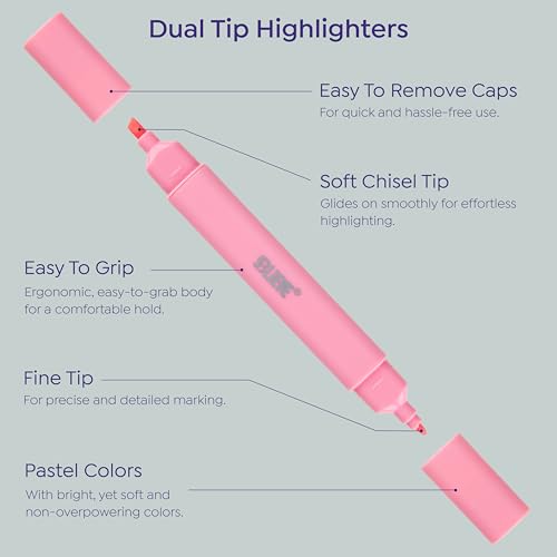 BLIEVE Bible Highlighters No Bleed Through Pastel Colors - Candy Variation, Dual Tip, 8 Pack