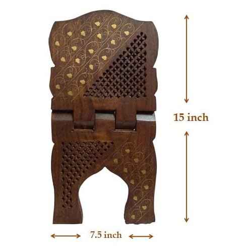 Wooden Handmade Quran Geeta Bible Holder Support Stand Reading Book Holder Display Folding Religious Prayer Stand Wooden Holy Book Stand Medium Size 15 Inches Large Big Size