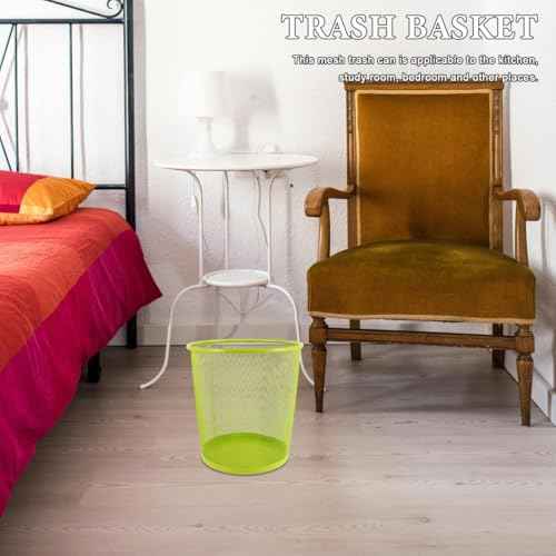 Ciieeo Green Mesh Trash Cans Mesh Office Trash Can Open Top Metal Wire Wastebaskets Waste Basket for Near Desk Garbage Can Recycling Garbage Container Bin 26.5x28cm