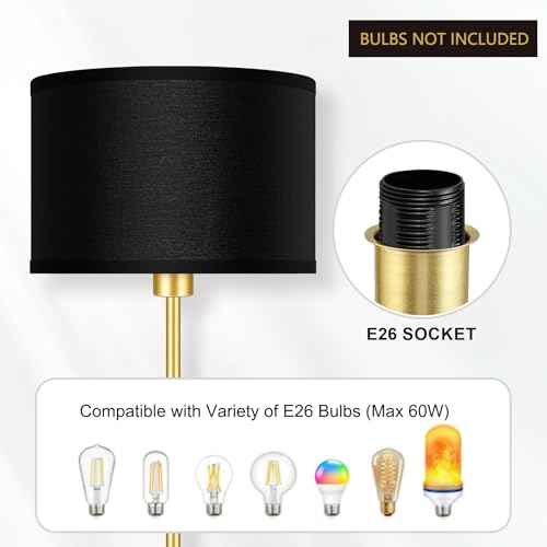 Gold Floor Lamps for Living Room, Modern Bright Standing Lamp, Black Lamp Shades, Foot Switch, Simple Pole Lamps Corner Lamp for Bedroom,Office, Living Room, Den, Black Living Room Lamp(No Bulb)