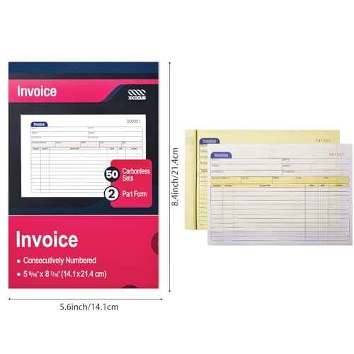 XKDOUS 2 Pack Invoice Book, 2-Part Carbonless, 5-9/16" x 8-7/16" Invoice Receipt Book for Small Business, 50 Sets per Book