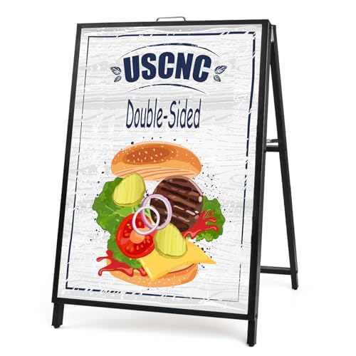 USCNC 24 x 36 Inch A Frame Sign Double-Sided Folding Sandwich Board Heavy Duty Slide-in Sidewalk Signboard for Outdoor Street Advertising Poster(Frame only£¬No white board)
