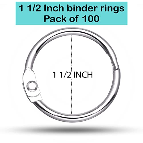 EXTRIC 1.5 Inch Binder Rings - 100 pcs Silver, Nickel-Plated, 175-Sheet Capacity