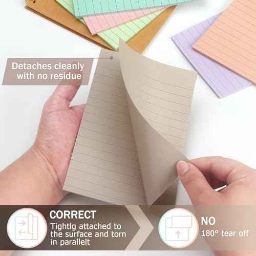 4x6 Inch Lined Sticky Notes, 8 Pack, Light Colors, Premium Self-Adhesive Notepads, Large Sticky Pads for Office, School & Home Use, Easy to Use, Reusable & Removable